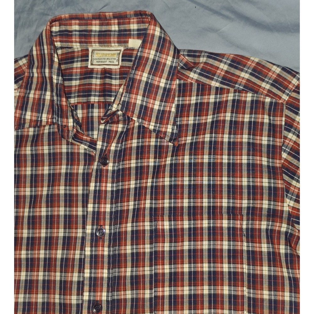 VTG 80's SUPREME Size Large Button-Up Cotton Short Sleeve Single Stitch Shirt - Picture 2 of 8